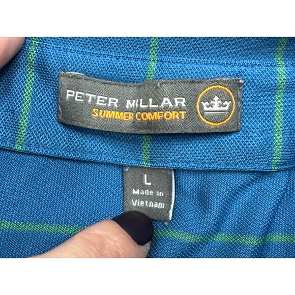 Peter Millar Summer Comfort Men's Short Sleeve Blue Striped Polo Shirt - Size L - Picture 3 of 4